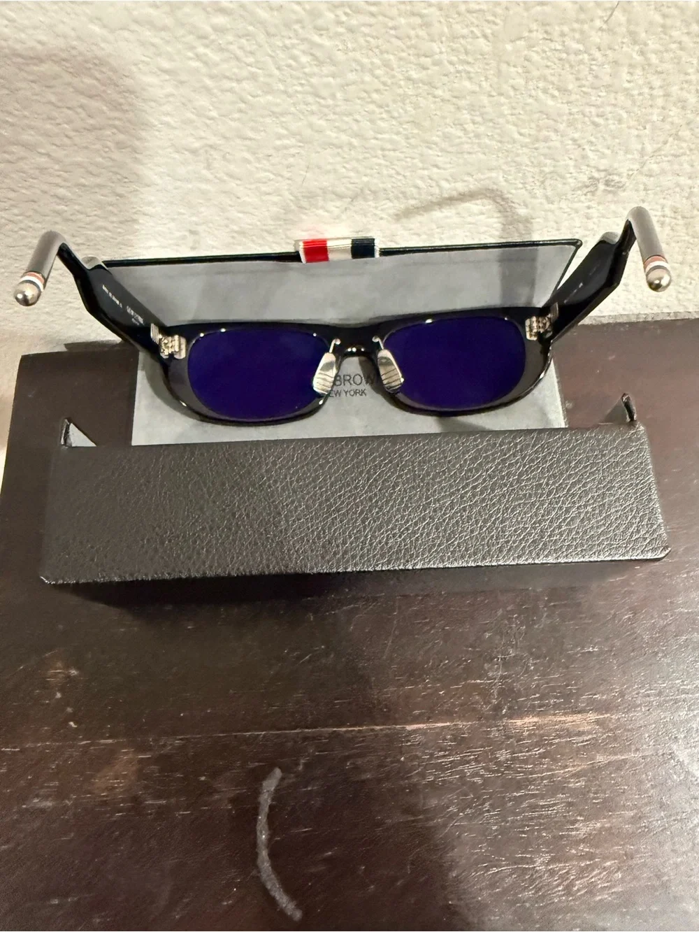 Thom Browne Black Gloss Rectangular Sunglasses